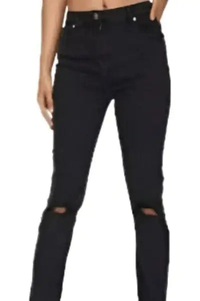 Charcoal Distressed Knee Rip Straight Leg Jeans