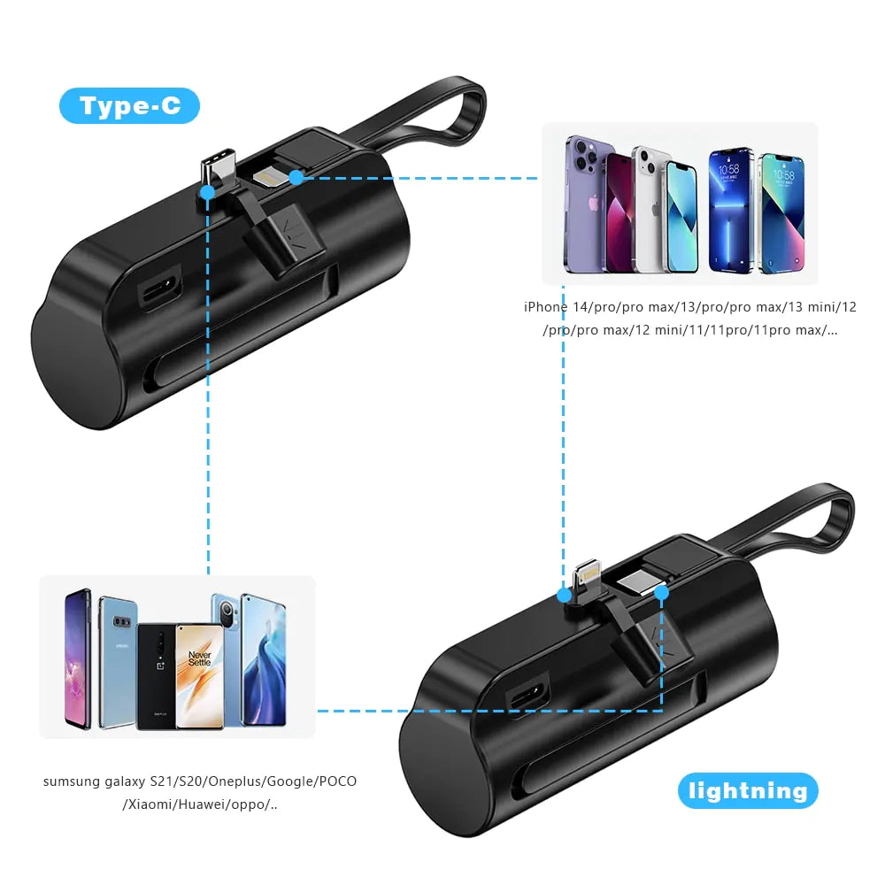 Power Bank 5000mAh Built in Cable Mini External Battery Portable Charger For iPhone Samsung Xiaomi Spare Power Banks