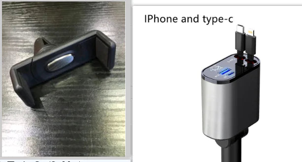 Metal Car Fast Charger with retractable wires (Usb C and IPhone)