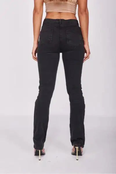 Charcoal Distressed Knee Rip Straight Leg Jeans